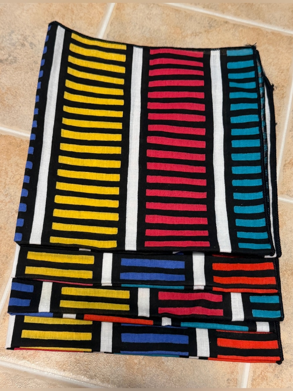 Set of 4 Bold Geometric Striped Ladder Cloth Napkins NEW